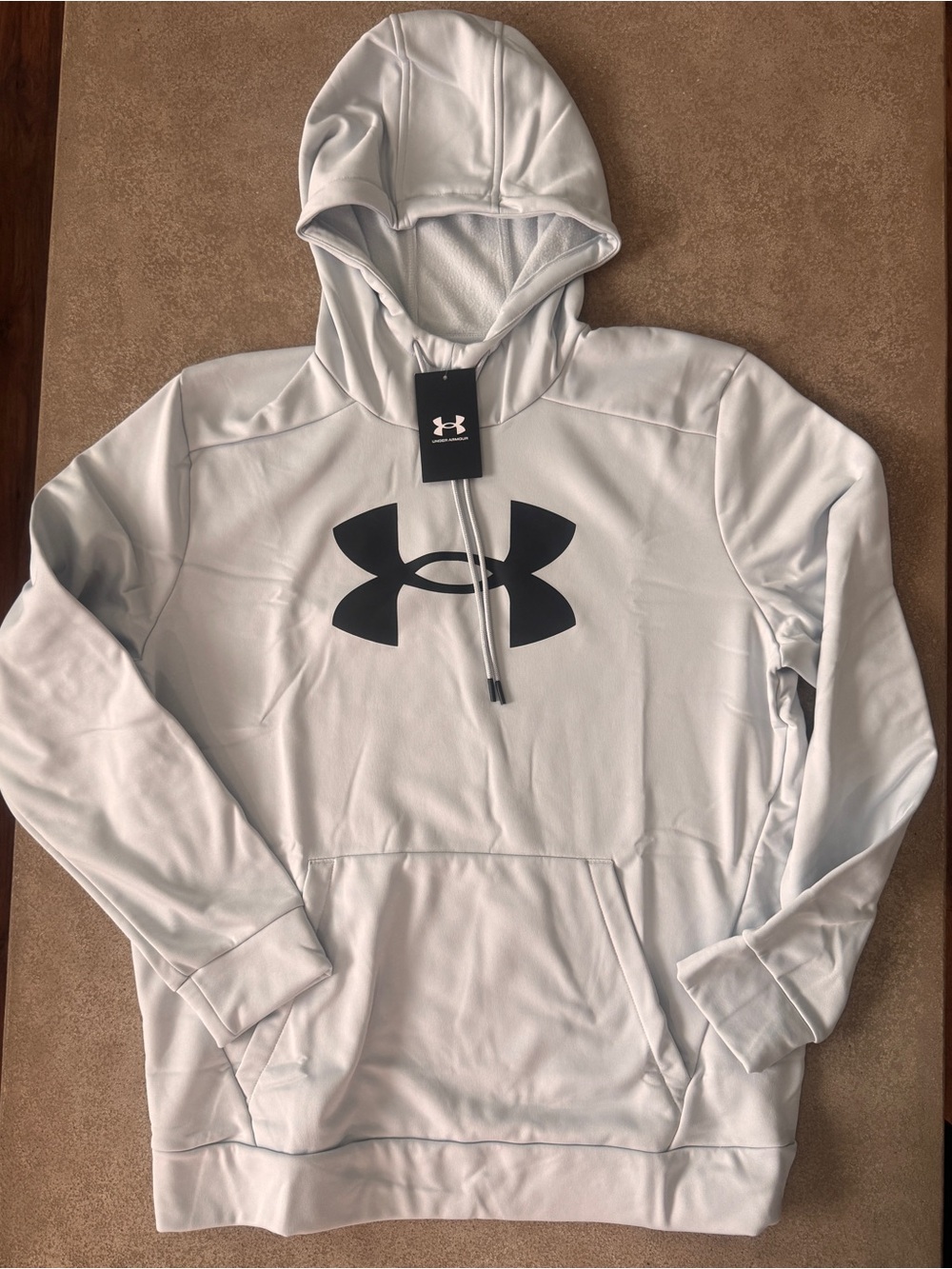 NWT Under Armour Men's Armour Fleece Big Logo Hoodie Gray Black L
